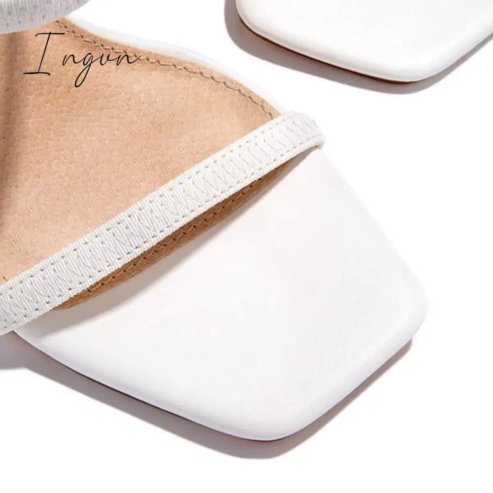 Ingvn - Elastic Straps Squared Toe Chunky Heels