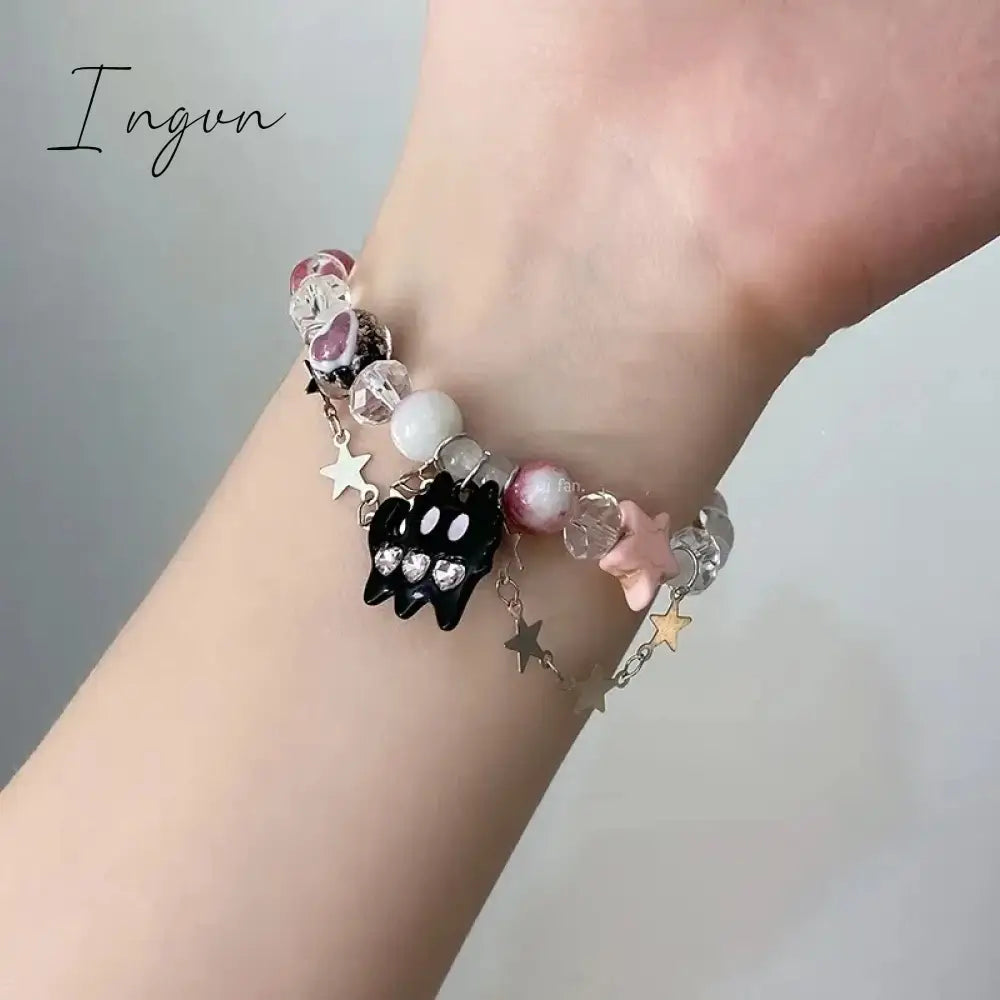 Fashion Cute Cat Y2k Sweet And Cool Hot Girl Star Bracelet For Women Crystal Beaded Double Layer Stacked Bracelet Party Gift