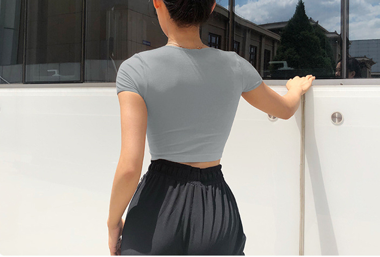 Solid Color Crop Top Women Yoga Shirts Short Sleeves Running Sport T Shirts Women Breathable Tight Gym Tops Yoga Top