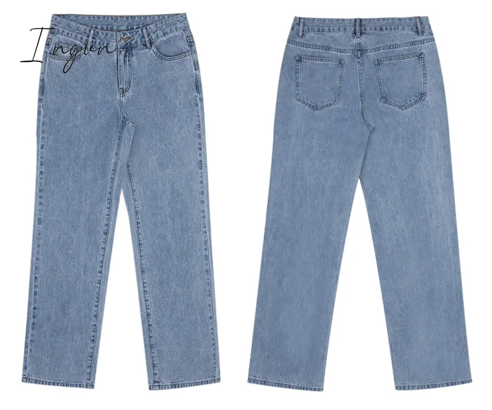 Ingvn - Hot Sell Quality Low Waist Jeans Women Baggy Jeans 2023 New Fashion Straight Leg Pants Y2k Denim Trousers Vintage Loose Blue Washed Mom Jeans