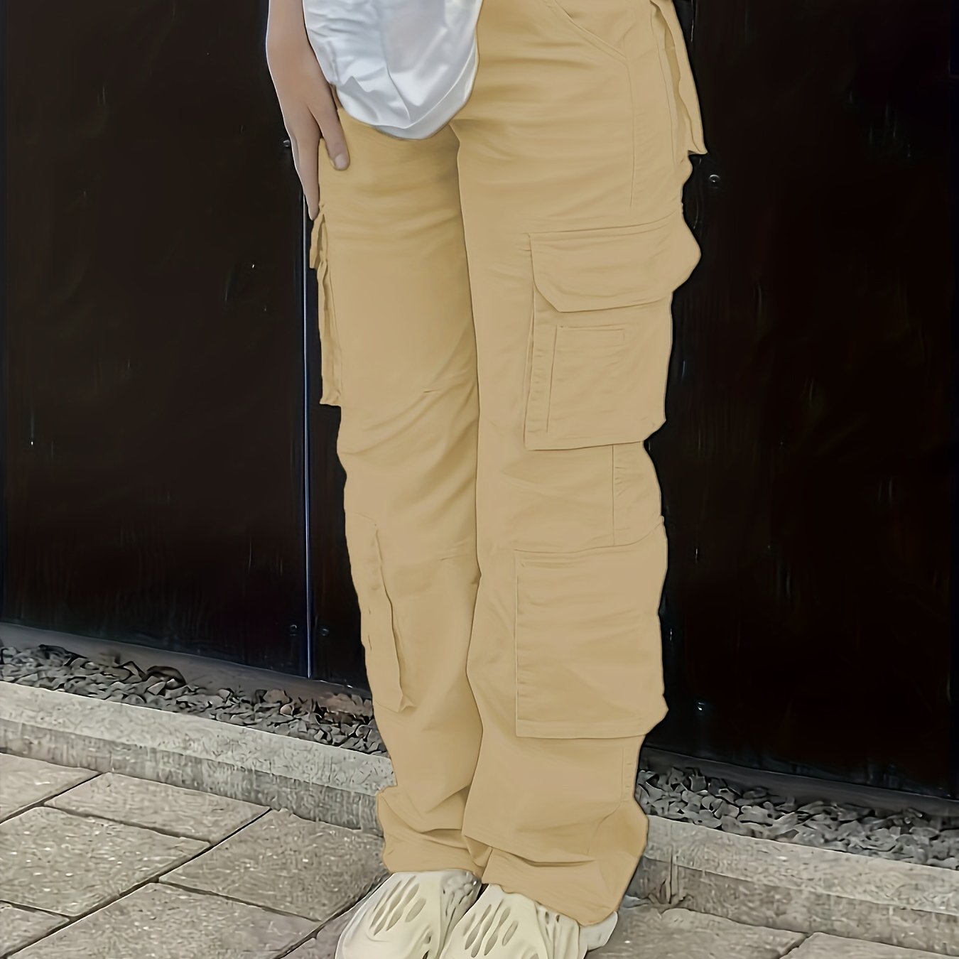 Vintage High Waist Denim Cargo Pants for Women | Breathable & Comfort-Fit with Pockets | Casual Chic, Machine-Washable Jeans
