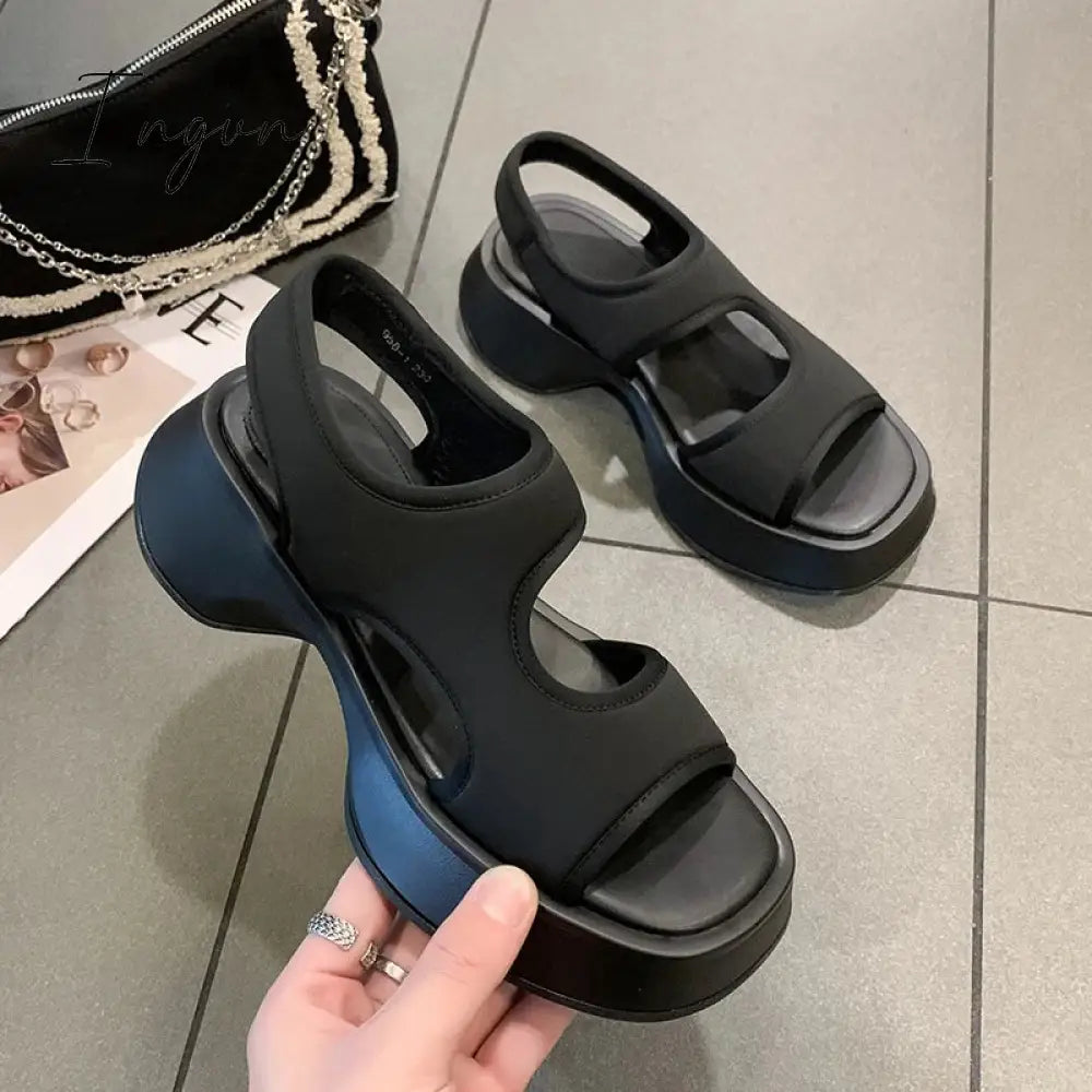 Ingvn - 2024 Fashion Women's Shoes Anti-Slip Platform Sandals Stretch Fabric Summer Comfort Ladies Walking Ladies Sandals Ladies Casual