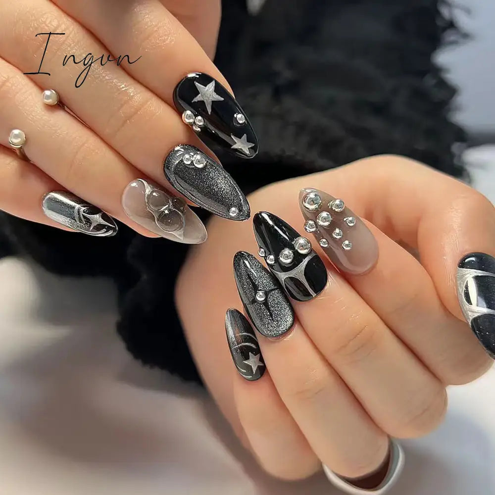 24pcs Long Almond Y2k Nails Press On Nails Pastoral Style False Nails With Designs Wearable Colorful Flowers Fake Nails Finished