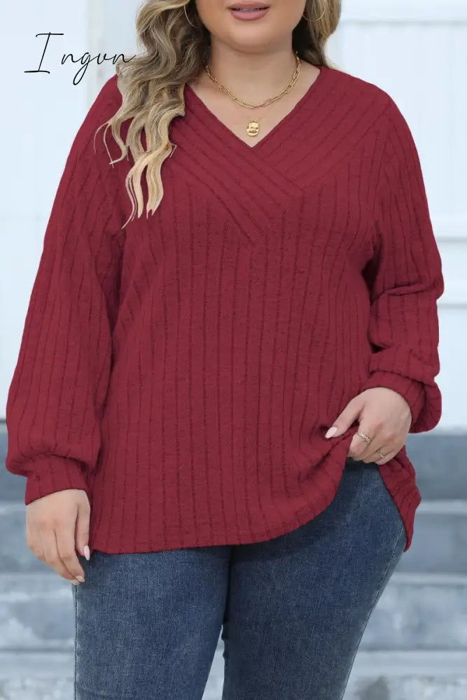 Ingvn - Casual Solid Patchwork V Neck Plus Size Tops