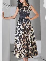 Summer Women Fashion Elegant Casual Midi Dress Sleeveless A-Line Leopard Print Vintage Party Clothes Female Chic Vestidos Robe