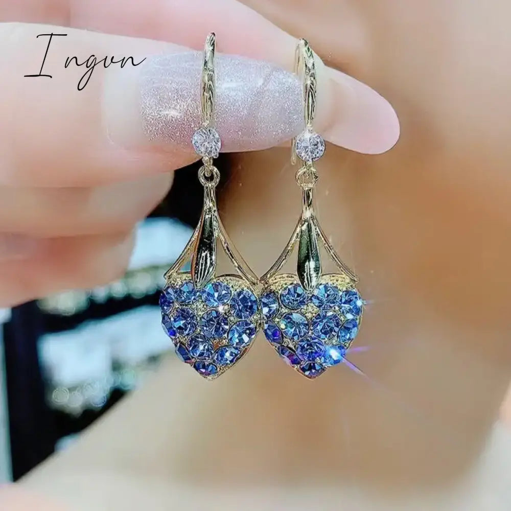 New Purple Crystal Flower Dangle Earrings For Women Girls Shining Zircon Love Heart Waterdrop Earring Wedding Luxury Jewelry