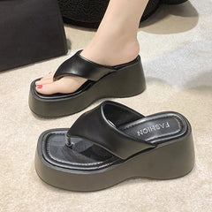 Silver PU Leather Chunky Paltform Flip Flops Women Fashion High Wedges Thong Sandals Women Summer Non-Slip Thick Sole Slippers