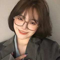 INGVN  Brown Square Glasses Frame Girl Ins No Makeup Plain Glasses Men Light Eyewear Cute Decorative Computer Glasses