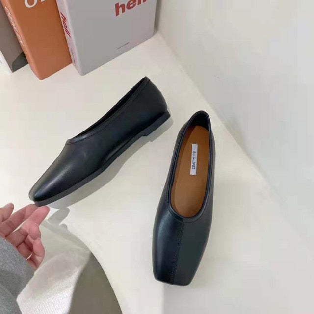 Bailehou 2026 New Flat Shoes Women Square Toe Ballerina Slip on Loafers Flat Heel Ladies Shallow Mouth Casual Shoes Zapatos Muje