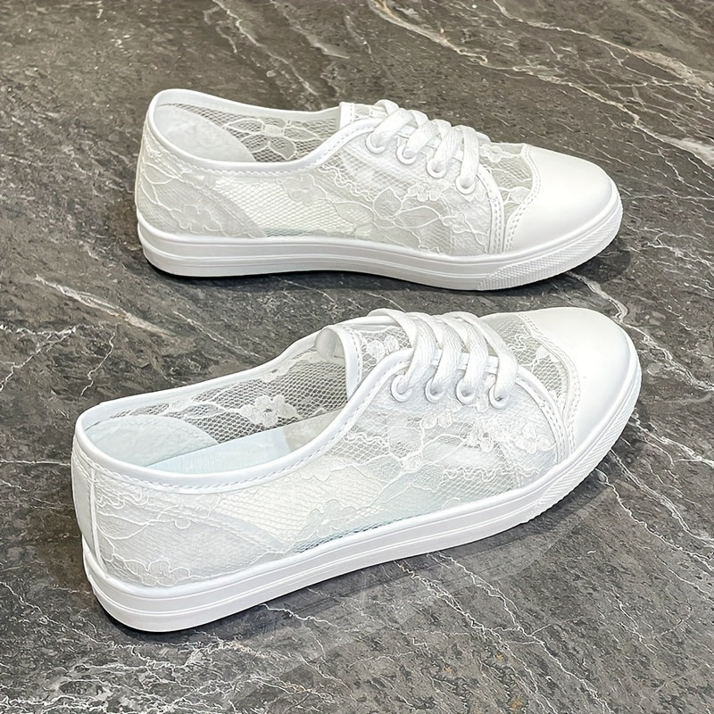 Women's Flower Pattern Sneakers, Breathable Mesh Lace Up Outdoor Shoes, Lightweight Low Top Shoes