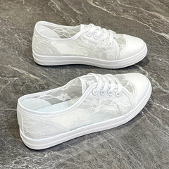 Women's Flower Pattern Sneakers, Breathable Mesh Lace Up Outdoor Shoes, Lightweight Low Top Shoes