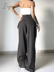 Ingvn - Shirring Casual Wide Leg Pants Women High Waist Street Basic Loose Sweat Trousers Korean Retro Gray Office Lady Pants