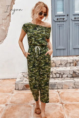 Ingvn - Camouflage Drawstring Crop Leg Jumpsuit