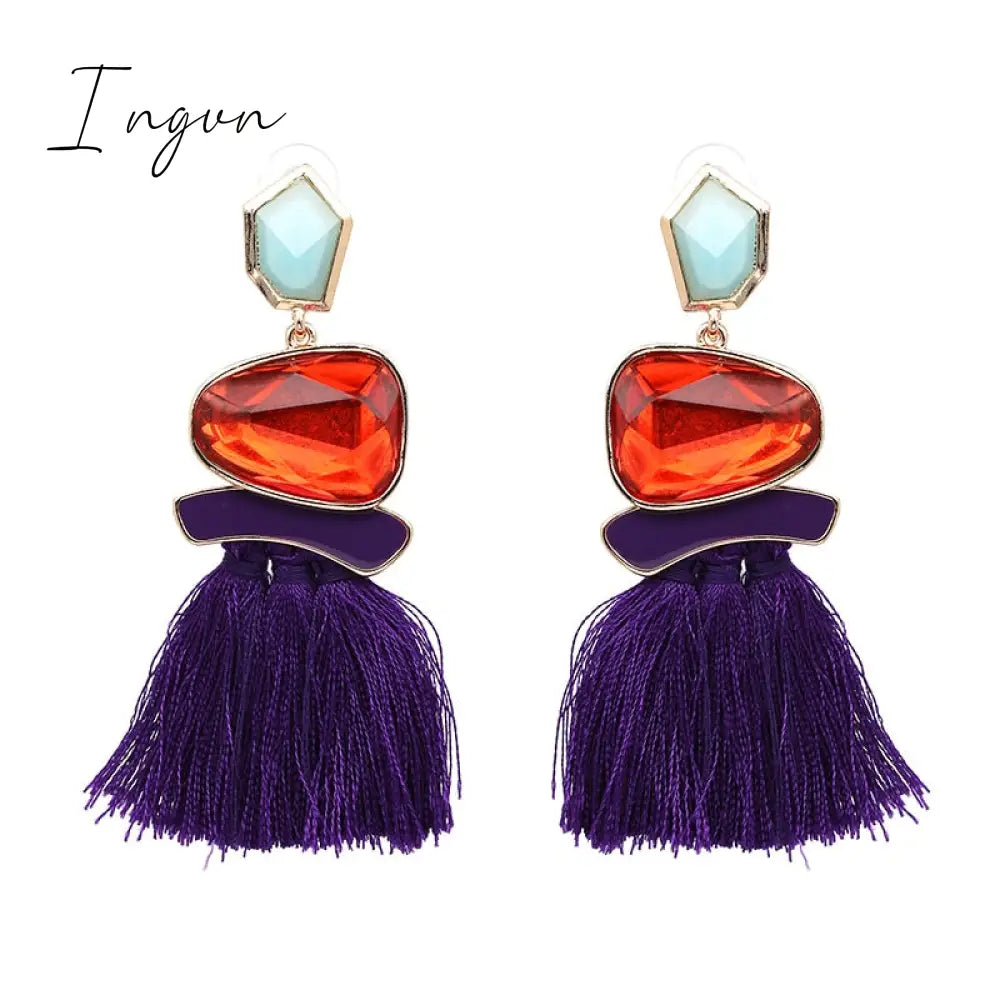 Ingvn - Bohemia Multicolored Tassel Earrings For Women Fashion Party Jewelry Fringe Dangle Earrings Statement Brincos 2023 Trend
