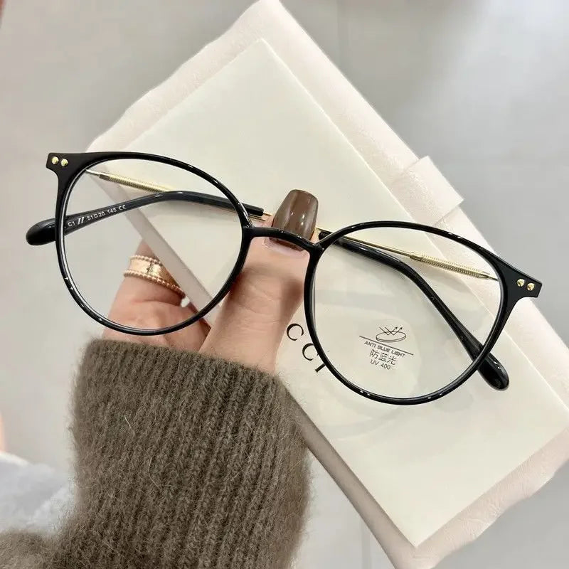 INGVN  Metal Round Frame Glasses Computer Reading Working Accessories Anti Blue Light Women Men Vintage Transparent Optical Eyeglass
