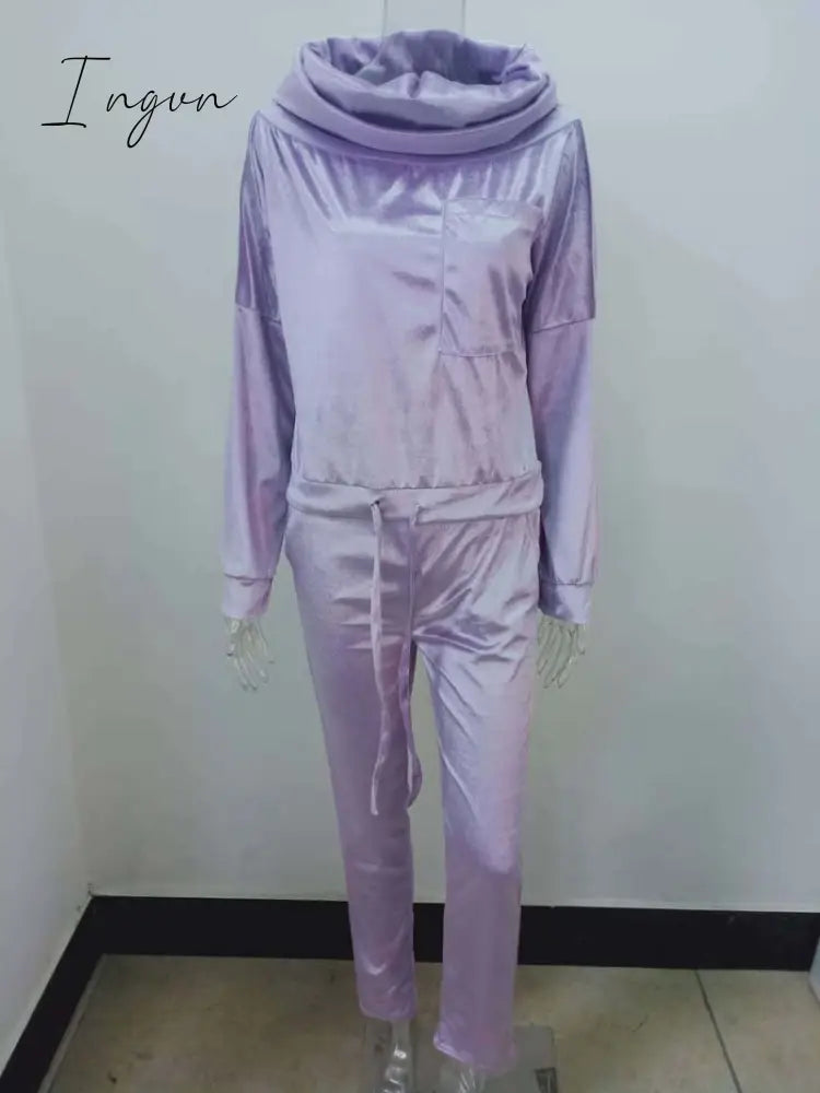 Ingvn - Autumn Velour Lounge Set Women  Two Piece Sets Velvet Velour Tracksuit Ladies Sweatsuit 2 Piece Outfits For Women
