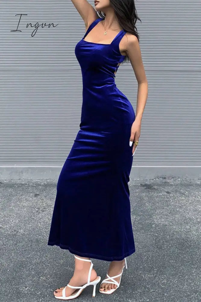 Ingvn - Elegant Solid Backless Square Collar Trumpet Mermaid Dresses
