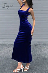 Ingvn - Elegant Solid Backless Square Collar Trumpet Mermaid Dresses