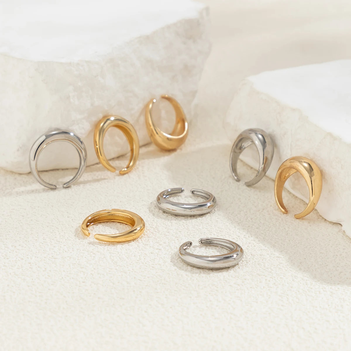 INGVN  8Pcs/Set Creative Smooth Water Drop Rings for Women Vintage Geometric Adjustable Open Finger Nail Ring Couple Wed Accessories