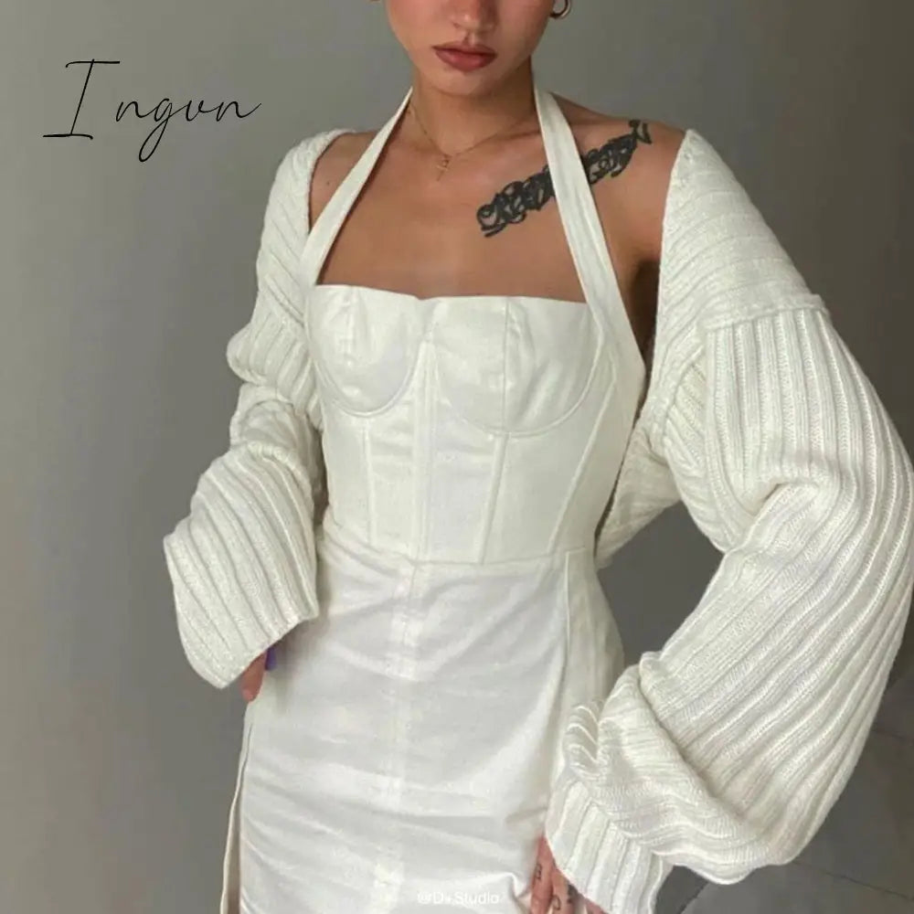 Ingvn - Sexy cropped cardigan knitted short cardigan sweaters for women fashion cute tops korean style long sleeve top batwing sleeve