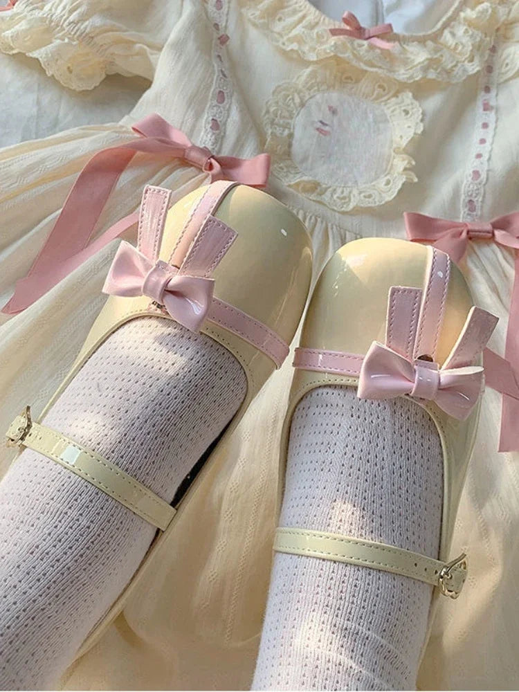 Ingvn  Lolita Kawaii Mary Janes Shoes Women Bow Retro Solid Vintage Round Heel Shoes Ladies Buckle Strap Causal Sweet Shoes  Summer