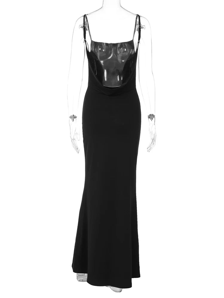 Spaghetti Strap Backless Sexy Maxi Dress Women Gown Summer New Fashion Solid High Waist Evening Beach Club Long Dress