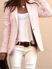 Ingvn - Women Solid Color Notched Collar Long Sleeves Blazer Coat