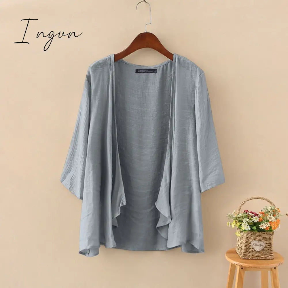 Ingvn - Fashion Solid Cardigans Womens Summer Blouse Casual Long Sleeve Blusas Female Thin Tunic Tops Kimono Cape Plus Size