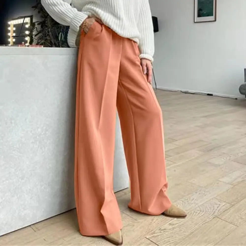 Ingvn - Outfits Trends New Spring Summer Women's Casual Straight Classic Green Black Rose Red High Waist Pants Korean Wide Leg Trousers for Women