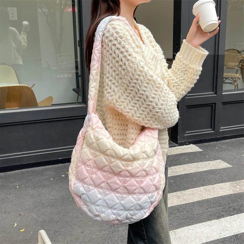 Ingvn  Sweet Color Large Capacity Women's Shoulder Bag Fashion Rhombus Pleated Design Ladies Messenger Bags Simple Novel Female Handbag