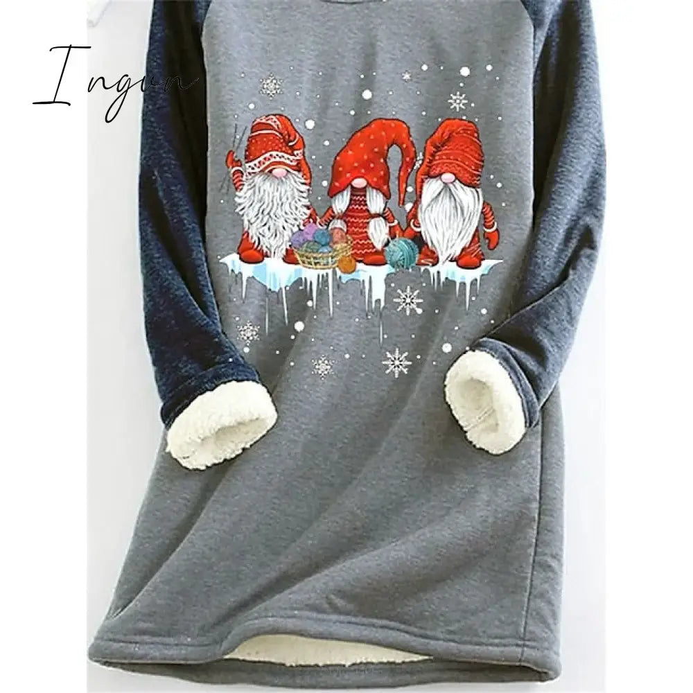 Ingvn - Women's Sweatshirt Pullover Sherpa Fleece Teddy Pink Green Gray Graphic Christmas Round Neck Long Sleeve Fleece