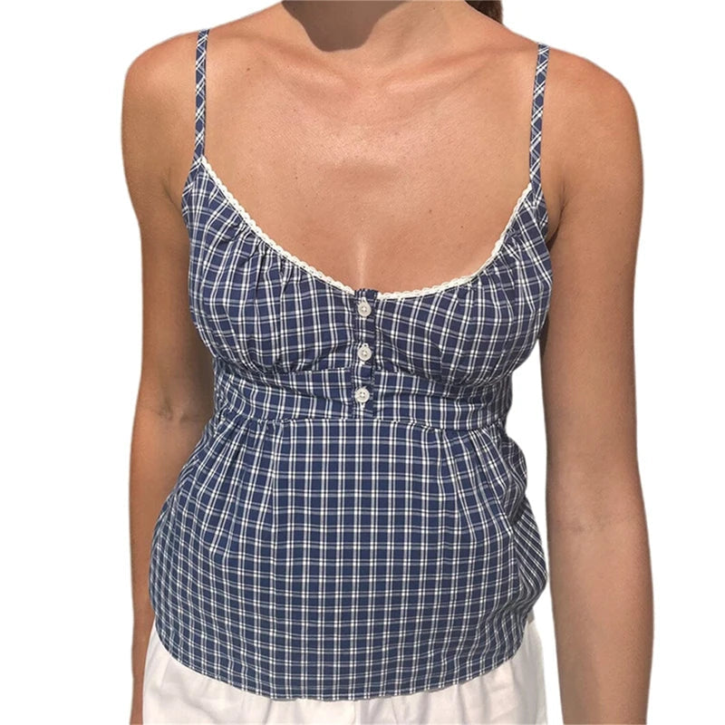 Y2k Fairycore Spaghetti Strap Camisole Women Cute Peplum Vest Coquette Low Cut V-neck Babydoll Tank Boho Going Out Crop Top