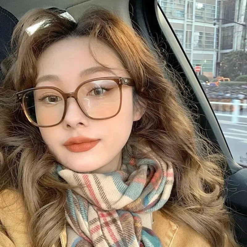 INGVN  Korean Big Square Glasses Frame Women Ins No Makeup Plain Glasses Men Eyewear Cute Decorative Computer Glasses