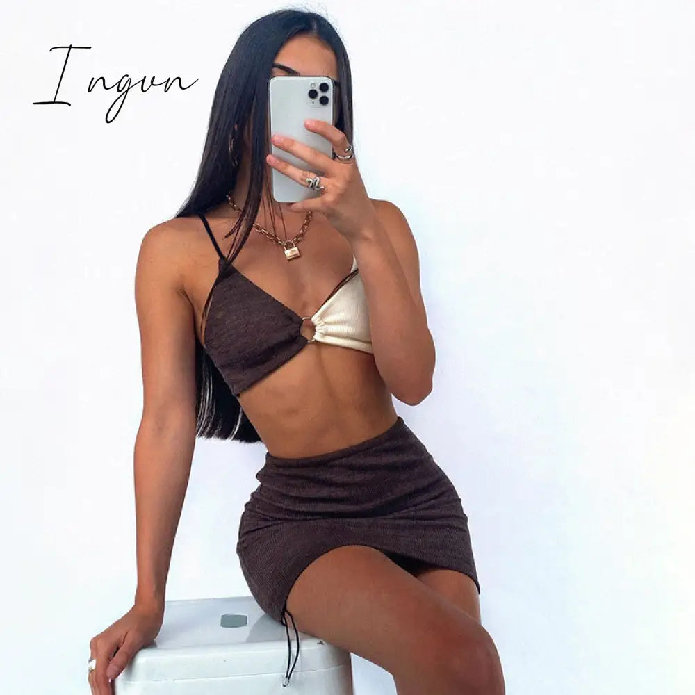 Ingvn - Spaghetti Strap Drawstring Ruched Cut-Out Sexy Backless Mini Dress for Women Club Party Sleeveless Dresses Bodycon