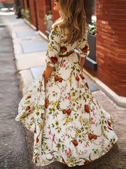 Charming Floral Print A-line Dress - Stylish & Elegant Crew Neck Design with Half Sleeves - Perfect for Spring & Summer - Comfortable Womens Clothing for Versatile Wear