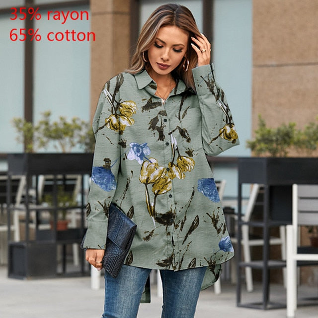 voguable Fashion Women White Shirt Autumn Blouses Lapel Casual Solid Long Sleeve Buttons Asymmetric Tunic Top Blusas Oversize