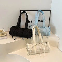 Ingvn  Women Summer Stylish Shoulder Bag Large Capacity Ruched Bow Ballet Style Pillow Bag Casual Versatile Commuter Handle Bag