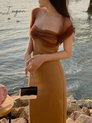 Ingvn - New Years Eve Dresses For Women Spring Summer Sexy Halter Mesh Patchwork Midi Dress Elegant Bodycon Slim Party Vestidos Female Fashion Vintage Clothes