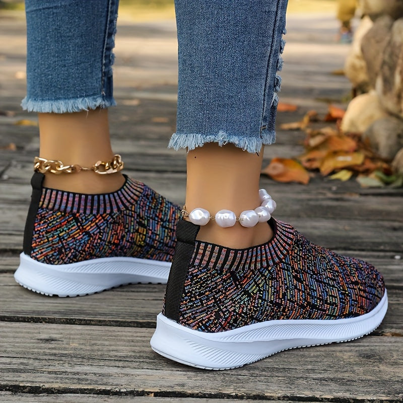 Women's Knitted Athletic Sneakers, Breathable Fabric Running Shoes, Non-slip Lightweight Sports Footwear, Casual Walking Shoes With Durable Sole