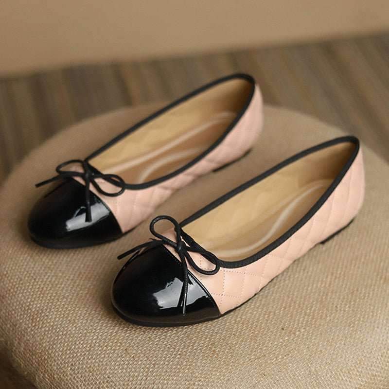 Black Ballet Flats Shoes Women Spring Quilted PU Leather Slip on Ballerina Luxury Round Toe Ladies Dress Shoes Zapatos De Mujer