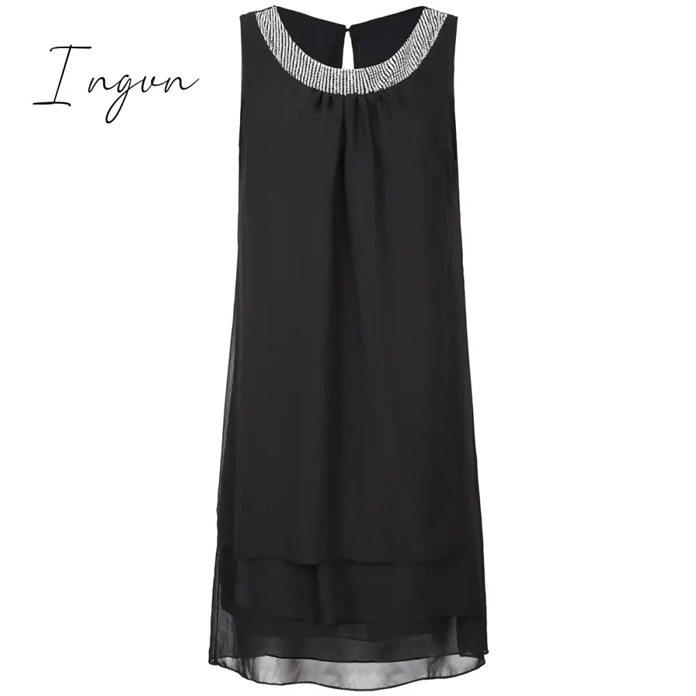 Ingvn - Women's Shift Dress Knee Length Dress Sleeveless Solid Color Layered Spring & Summer Plus Size Hot Black Purple Navy Blue