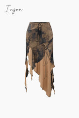 Ingvn - Tie Dye Asymmetric Ruffle Hem Skirt