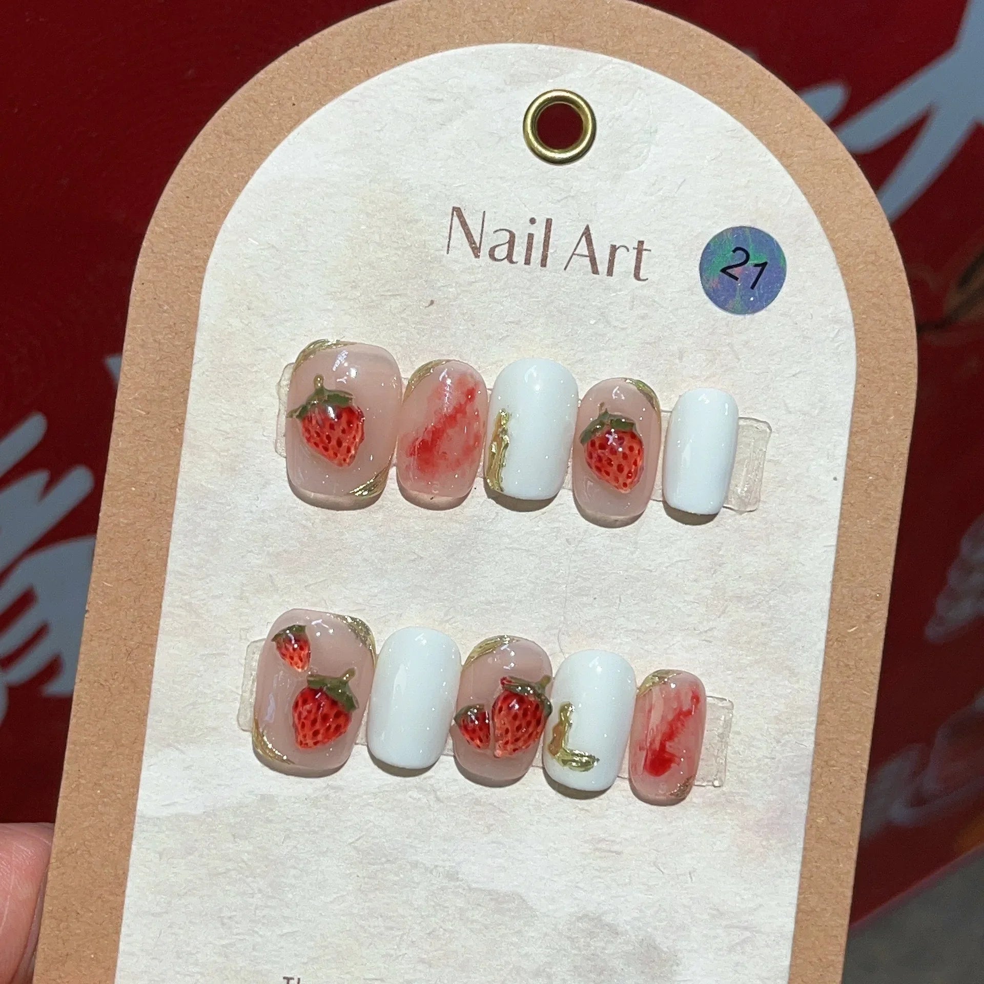 10Pcs Cute Handmade Press On Nails Full Cover Pearls Design Short Round Head False Nails Artificial Manicure Wearable Nail Tips
