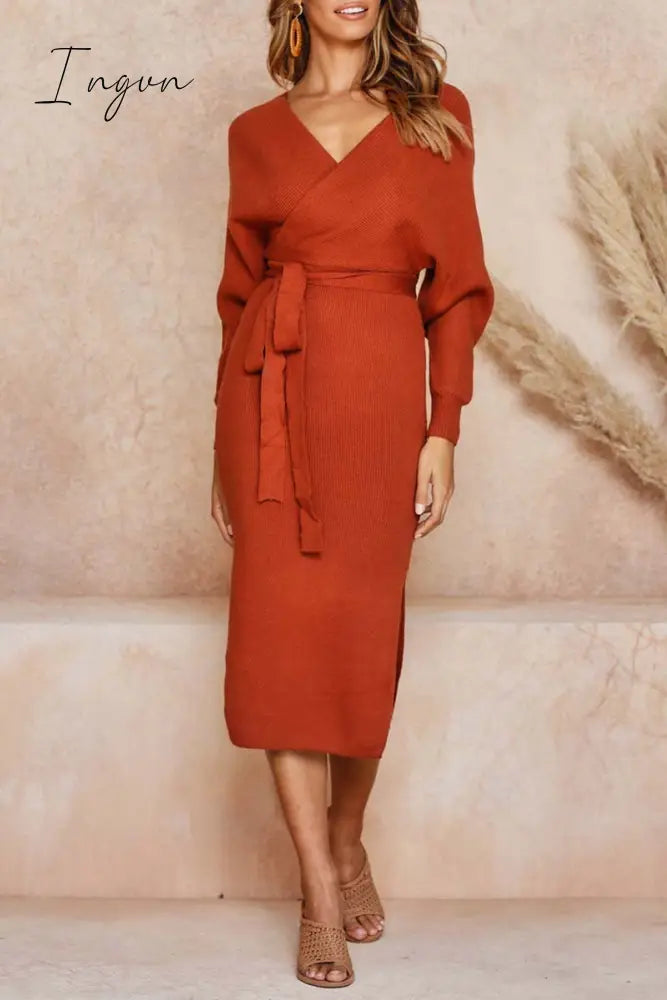 Ingvn -  V Neck Backless Sweater Dress(5 Colors)