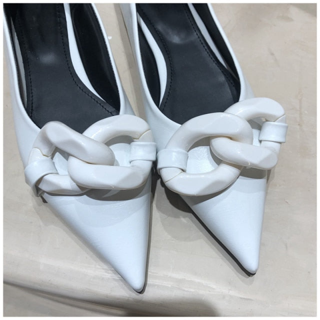 INGVN   Brand Design Chain Buckle Flat Shoes Women Flat Heel Ballet Pointed Toe Slip On Female Ballerina Casual Loafers