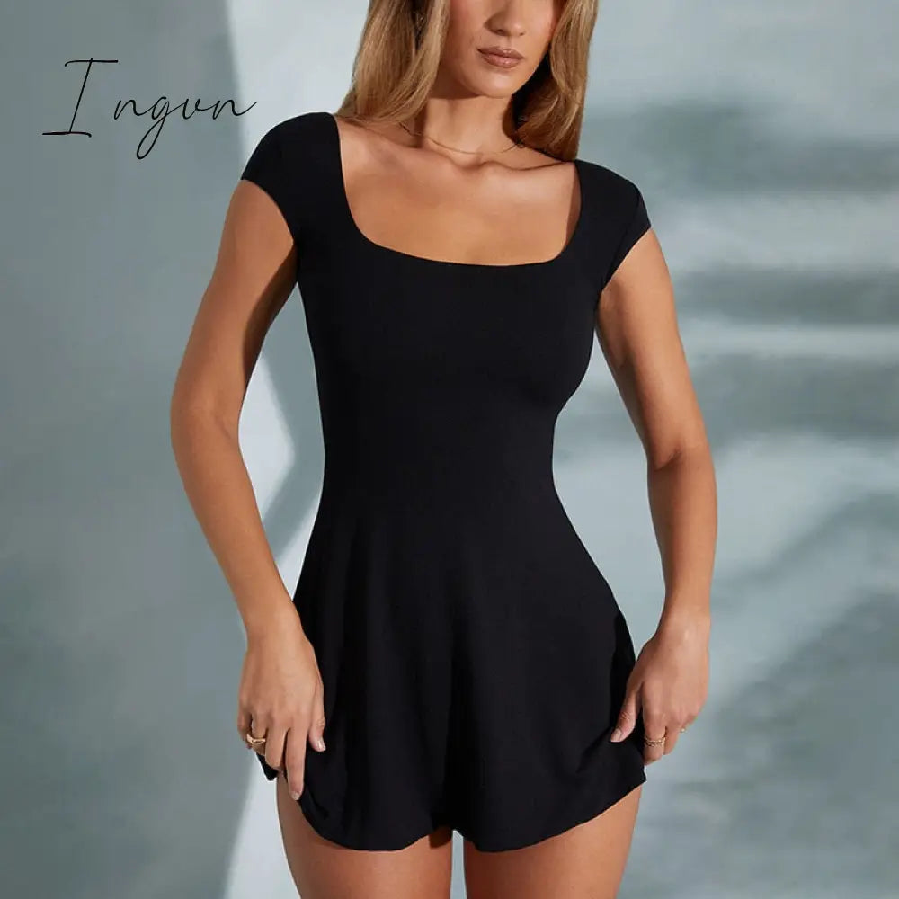 Ingvn - 2023 Spring/summer New European And American Style Women's U Neck Short Sleeve Open Back Strap Wrap Hip Dress