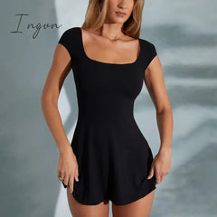 Ingvn - 2023 Spring/summer New European And American Style Women's U Neck Short Sleeve Open Back Strap Wrap Hip Dress