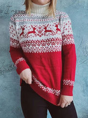 Ingvn - Women's Ugly Christmas Sweater Pullover Sweater Jumper Jumper Ribbed Knit Patchwork Geometric Turtleneck Stylish Casual Christmas Daily Fall Winter Red S M L