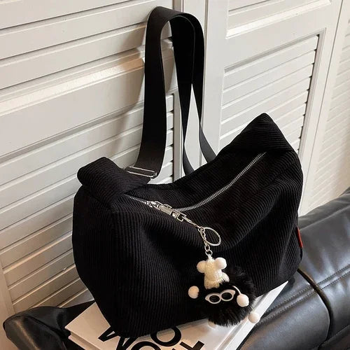 Ingvn  Large Capacity Corduroy Women's Shoulder Bag Solid Color Casual Travel Female Messenger Bags Simple Retro Ladies Handbags