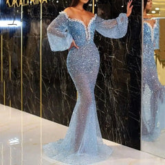 Ingvn - Women Long Dresses Summer Luxury Sexy Bodycon Party Classy Elegant Chic Wedding Elegant Dinner Club Night Blue Sequins Lace